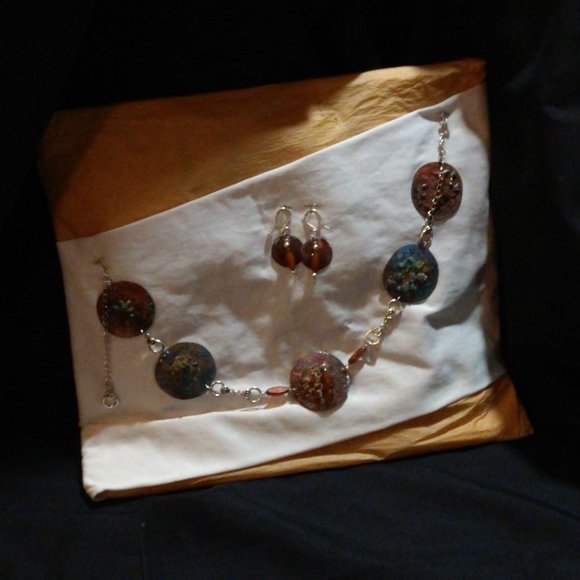 Torch Fired/Fused Glass Necklace and Earring Set - Picture 2 of 3